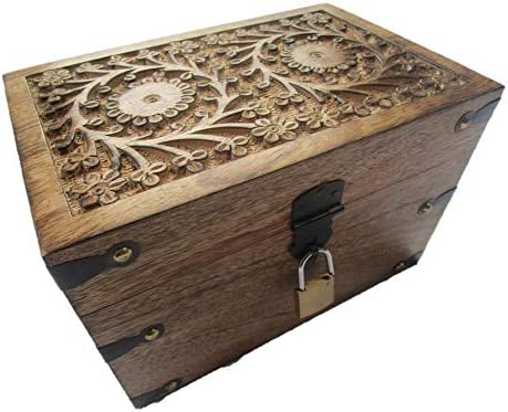 Caja del tesoro auténtica de madera, con cerradura, baúl de madera: Amazon.es: Hogar