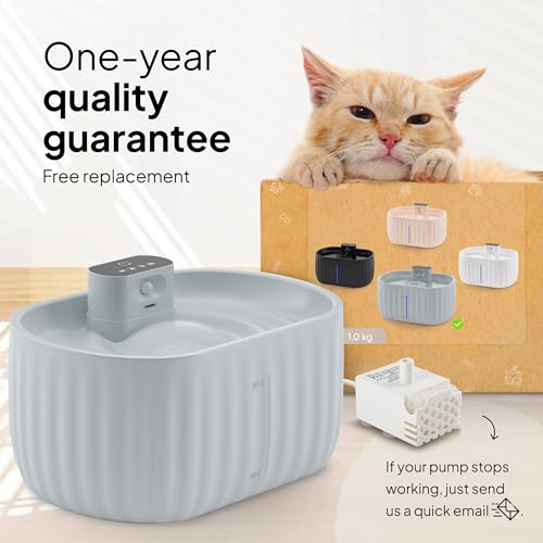 Pretty Paw Wireless Cat Fountain with Motion Sensor - Drinking Fountain for Cats with 45 Days Battery - Water Fountain for Cats with Filter and 3 Litre Water Tank - Aqua Sense (Grey)