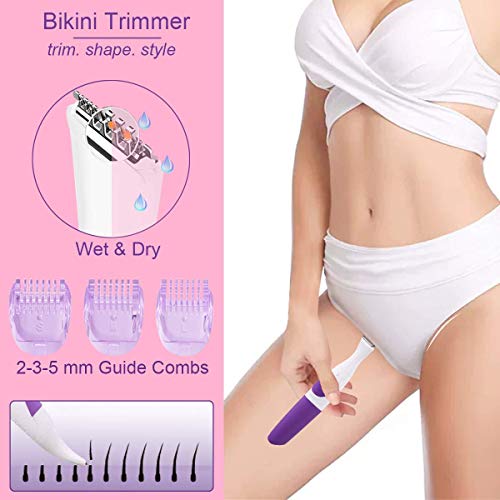 Bikini Trimmer for Women Electric Facial Hair Shaver 2 In 1 Ladies Hair Foil Shaver Razor Cordless Painless Hair Removal Groomer for Face/Underarm/Arms/Legs/Bikini Area - Wet & Dry Use (Purple)