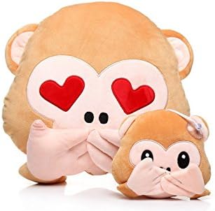 Ignislife Pair of Cute Emoji Pillows Monkey Speaks no Evil Plush Toys 14 x 14 Inch