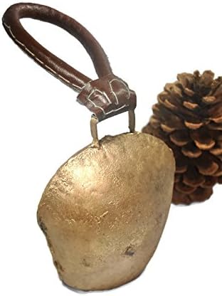 Hand Made Golden Cowbells Cow Bell Noisemaker , Iron Sheet Metal Cowbells with Leather Clapper , Antique Distressed Golden Finish ,Unique Home Accents , Craft Christmas Wedding