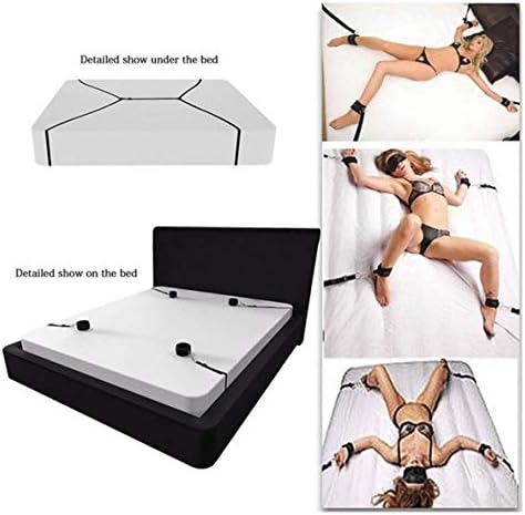 Straps Set Kit with Adjustable Soft Ankle Wrist Cuffs for Women Couples Bed Play(Black)