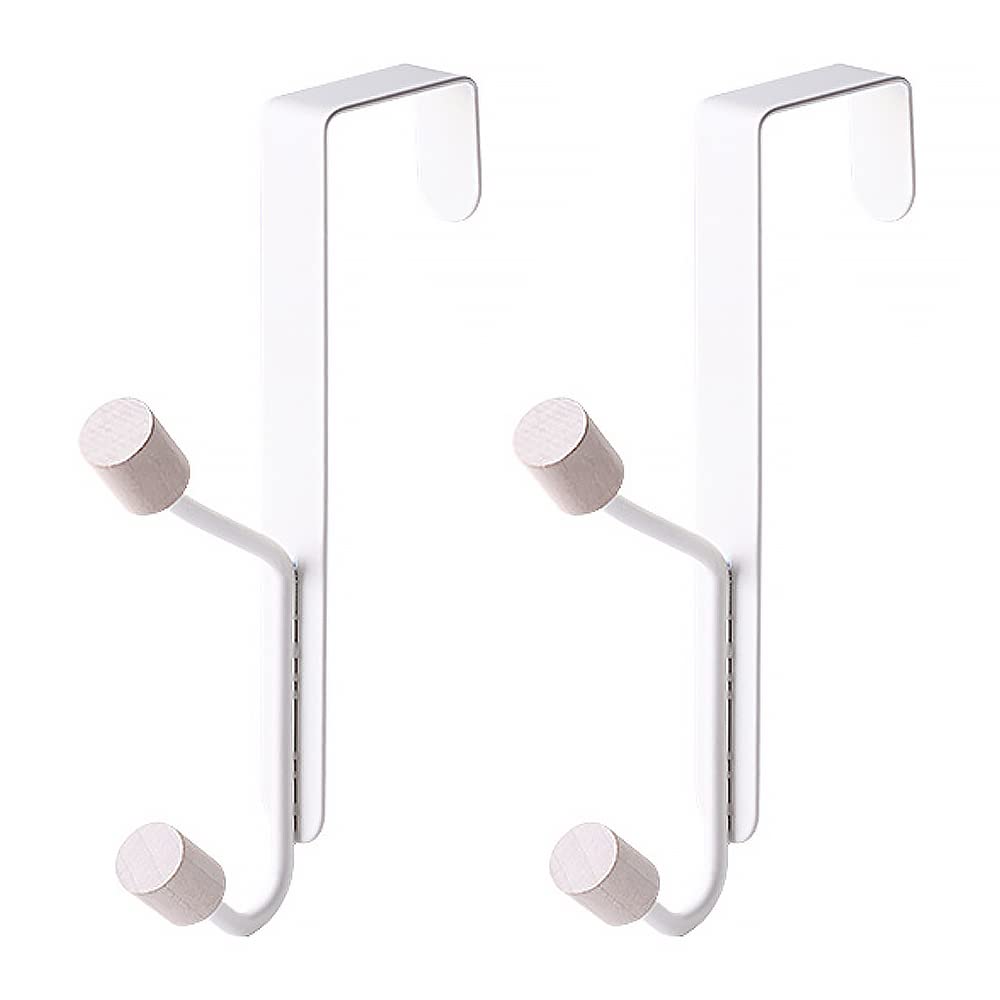 JINRETUTE 2 Pcs Over The Door Hooks - Sturdy Metal Over Door Wooden Hooks Organizer Rack Hanger for Hanging Coats Hats Robes Towels