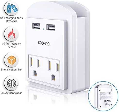 Multi USB Wall Outlet AC Outlet Socket Wall Mount Surge Protector with 2 AC Outlets and 2 USB Charging Ports (5V/2.4Ax2) USB Wall Outlets/Plug/Socekt for Home, School and Office - [ETL Listed]
