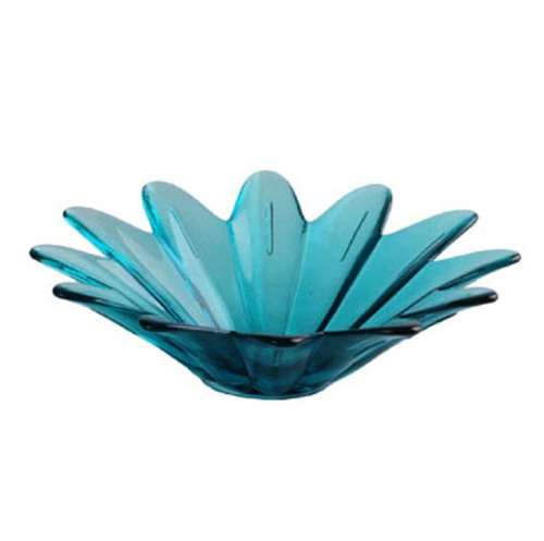 Colorful Daisy Shaped Glass Serving Chip & Dip Dish or Candy Nut Bowl ~ G147F Aqua Table Top Glass Serving Bowl Serve Ware w/ Metal Stand for Chip & Dip Combos, Fruit or Displaying Potpourri