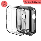Smilelane Screen Protector Apple Watch 3 Case, iwatch Soft Flexible TPU All-Around Protective Case High Defination Clear Ultra-Thin Cover for Apple Watch Series 3 42mm (1 Black + 1 Transparent)