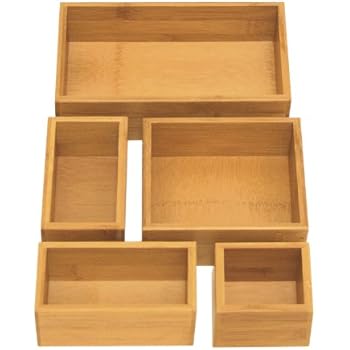 Seville Classics 5-Piece Bamboo Storage Box Set, Assorted Sizes