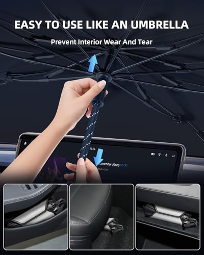 LANGBEAN [Enhanced] Sun Shade for Tesla Model Y / 3 2021-2026, Foldable Car Sun Shade Blocks UV Rays & Heat, Easy to Install & Fold Sun Protection