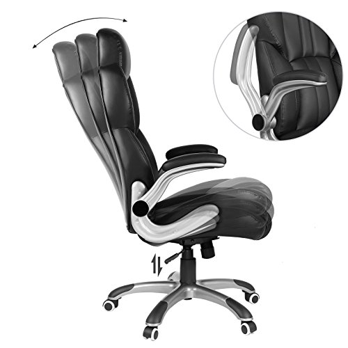 SONGMICS-Sedia-ergonomica-girevole-con-base-a-stella-in-nylon-con-braccioli-pieghevoli-120-137-cm-Nero