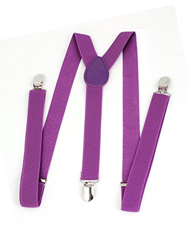 uxcell Unisex Clip-on Adjustable Elastic Dress Suspenders Braces Purple