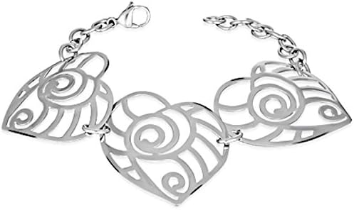 Open Cut-out Spiral Heart Stainless Steel Chain Link Bracelet