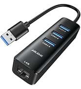ABLEWE USB to Ethernet Adapter, 3 Ports USB 3.0 Hub with RJ45 1Gbps Gigabit Ethernet Adapter, for...