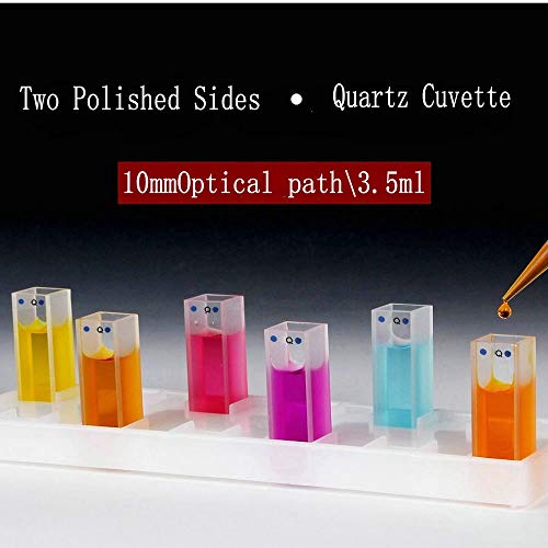 Quartz Cuvette - Spectrophotometer Cuvette - 4 pcs Standard 10mm Path Length - 45 mm Height - 3.5 mL Capacity - 200-2500 nm Wavelength Range Ultraviolet Two-Way Light Cuvette, With Acid-Alkaline Resis