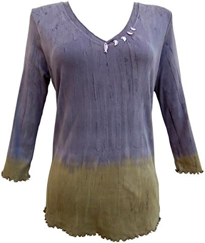 Nature Art Women Tie Dye Colorblock Top Button Embellished Shirt Purple Green S