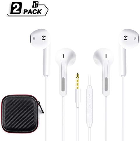 Premium Earphones/Headphones with Stereo Mic&Remote Control for iPhone, iPad, iPod, Samsung Galaxy, Sony, LG, Huawei, HTC, MP3 Players and More Both For iPhone and Android Earbuds (2pack White)