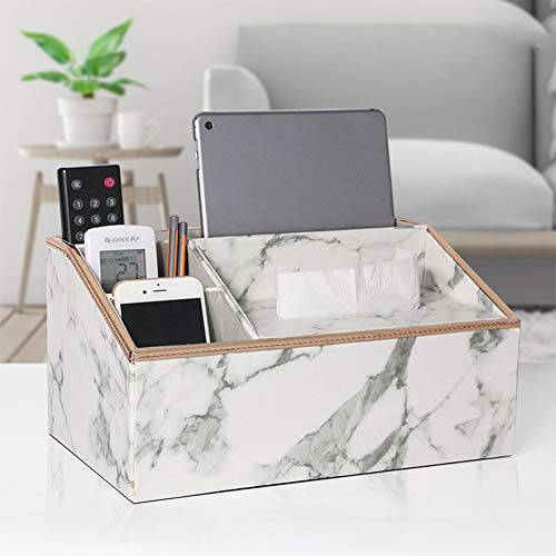 Aoile Multifunction PU Leather Remote Control Tissue Box Cover Holder Desk Storage Box Container for Home and Office Use Light Gray Linen - Thumbnail 4