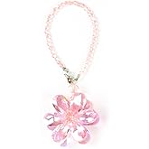 Crystal Flower Car Pendant, Car Rear View Mirror Charm Decor Hanging Ornament, Auto Interior Accessories for Women (Pink Flower)