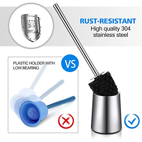 Homemaxs Toilet Brush and Holder, Upgraded 304 Stainless Steel Toilet Bowl Brush Rust-Resistant with - //coolthings.us