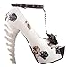 SHOW STORY White Woman Sexy Women Butterfly Print Studs Chain Peeptoe Platform Bone Heel Pumps,LF80631