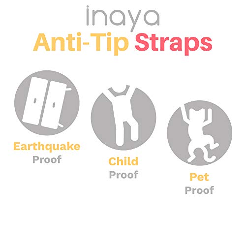 Heavy-Duty Anti-Tip Furniture Straps - 12 Pack - Inaya - Home Furniture Wall Anchors for Baby Proofing Dressers, Cabinets, Closets, Bookshelves and TVs - Child Safety Earthquake Secure Mount Anchors