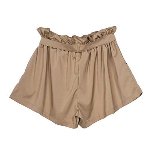 BSGSH Women Shorts Casual High Waist Casual Frill Loose Self-Tie Belted Shorts With Pockets (S, Khaki)