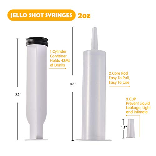 60 PACK 2 oz Party Jello Shot Syringes, BPA Free, Washable, Reusable Big Springe for Jello Shot