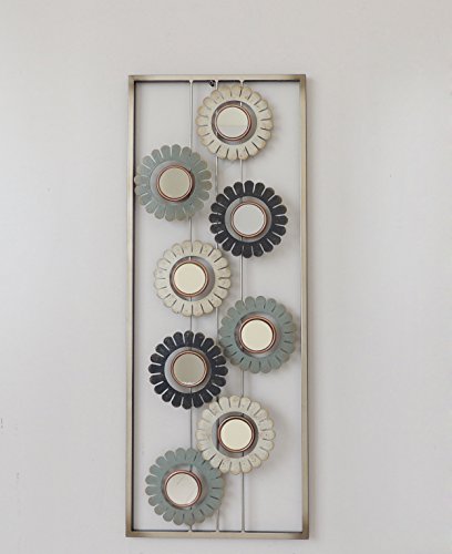All American Collection New Modern Chic Aluminum/Metal Wall Decor Frame 12″x30″ (Hollow Flowers Mirrors)
