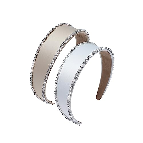 HEILA Wide Solid Color Headband with Rhinestone Fashion Hair Bands for Women's Girls Hair Accessories 2pcs