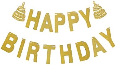 Happy Birthday Banner Gold Glitter with Personalized Cake Pattern for Birthday Party Decoration