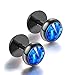 U2U Jewelry 316L Surgical Stainless Steel Round Stud Earring With Cut CZ 00288(5 Styles/Sold In Pairs) (Black Blue)