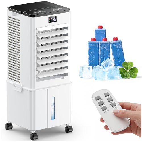 Upgraded 10L Silent Mobile Air Conditioner, 4-in-1 Air Cooler, Remote Control, 12H Timer, 3 Speed, Oscillation, Portable Air Conditioner for Camping Bedroom Kitchen (Elegant White)