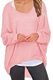 Uget Women's Casual Oversized Baggy Off-Shoulder Shirts Batwing Sleeve Pullover Tops (US 18-20/Asia XXL, Pink)