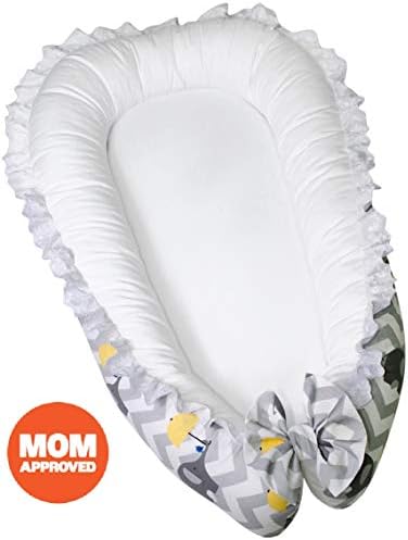 Lappi Baby Lounger and Baby Nest - Premium Quality and Bigger Size (0-12months) - Gray Elephants Unisex Baby Bassinet - 100% Soft Cotton Cosleeping Baby Bed - Breathable & Hypoallergenic Portable Crib