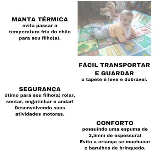 Tapete De Atividades Infantil Com Proteção Térmica Para Bebê 1,80 X 1,20m