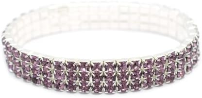 Petite Womens Classic Silver 3 Row Lavender Opera Mauve Rhinestone Stretch Tennis Cuff Bracelet