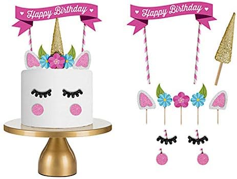 Pink Unicorn Party Cake Topper Wedding Cupcake Decoration Happy Birthday Party Supplies Baby Children Party Decor