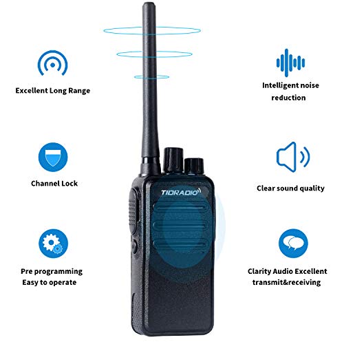 TIDRADIO TD-60 2 Way Radio FRS Walkie Talkies Rechargeable Two Way Radios Long Range Walkie Talkies 16 CH VOX Small UHF Radio with Emergency Alarm Channel Lock (10 Pack)