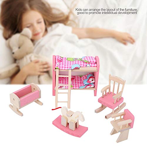 1:12 Mini Puppenhaus Möbel Sets Holz Miniatur Möbel Pretend Play Spielzeug Simulation Schlafzimmer Spielzeug Set für Kinder (Kinderschlafzimmer) – Bild 8