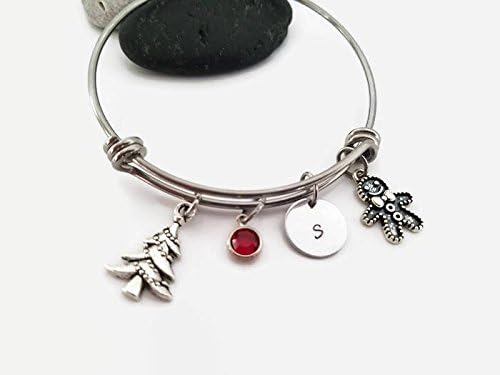 Christmas Tree and gingerbread man bangle personalized adjustable bracelet
