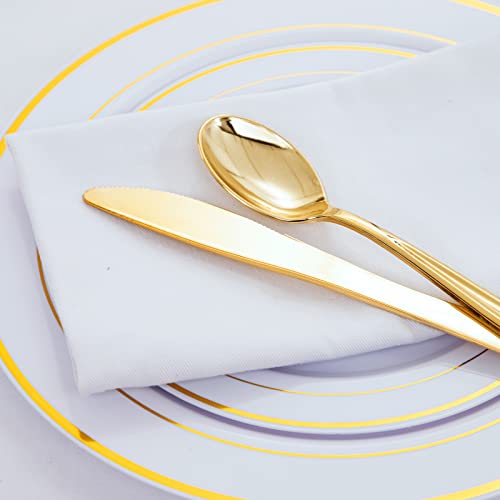 WDF 180 Pieces Disposable Plastic Gold Silverware Cutlery Plastic