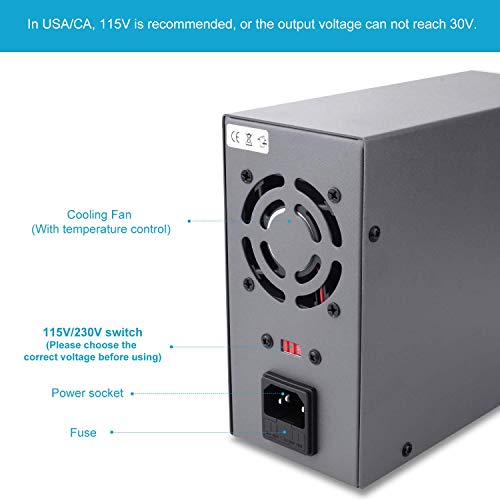 UNIROI DC Power Supply Variable, 0-30V/0-5A Output Adjustable Switching Regulated Power Supply with 3-Digit LED Display, Alligator Clip Leads (Banana Plug and Spade Connector), Input Power Cord UC305