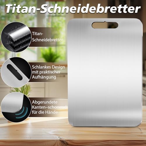 3 Pieces Titanium Chopping Board, S316 Chopping Board, Stainless Steel, BPA-Free Double-Sided Food Titanium Cutting Board, Ideal for Meat, Bread, Vegetables & Fruit