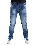 BYCR Boys' Blue Denim Jean Elastic Waist Pants for Kids Size 4-18 No. 71500092