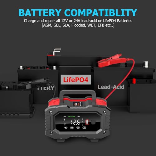 LBOYLOVE® 20 Amp Car Battery Charger, 12V/24V Trickle Charger, LiFePO4 Lead Acid Fully Automatic Battery Maintainer with Battery Repair & Winter Mode for AGM, STD, Gel, Deep Cycle Batteries