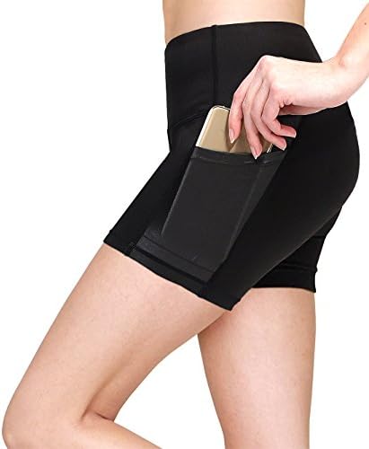 MYoga Women's Yoga Pants Workout Leggings Running Tights w Side Pockets (S, Short_Black)
