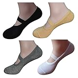 Women's Ballet Style No Show Low Cut Hospital Slipper Socks Great for Barre Pilates Yoga with Non Skid Grips Pack of 4