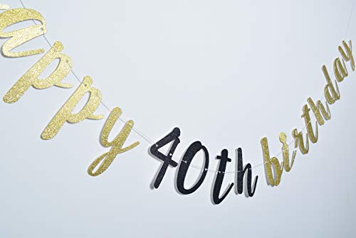Happy-40th-Birthday-Banner-for-40th-Birthday-Party-Pre-Strung-Decorations-Gold-Black-Glitter