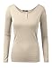 Doublju Women Basic Designed Scoop Neck and Back Button Point Long Sleeve T-Shirt