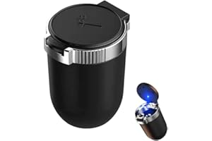 AIBIXILE Car Ashtray with Lid, Portable Ashtray for Car, Mini Car Trash Can, Ash Tray with LED Blue Light, Windproof for Outdoor Travel, Home Use