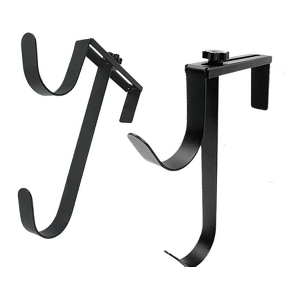 OUKEYI 2PCS Double Pool Pole Hooks, Adjustable Thickened Panel Rustproof Pool Fence Hooks Metal Equipment Hooks for Hanging Pool Accessories&Garden Tools Skimmer,Wall (Black)